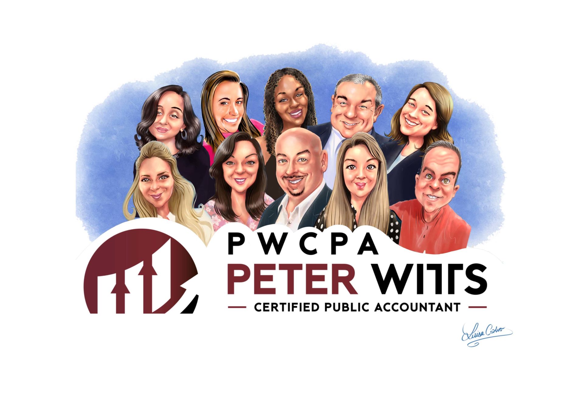 A3 Group Caricature, Peter Witts Accounting Team
